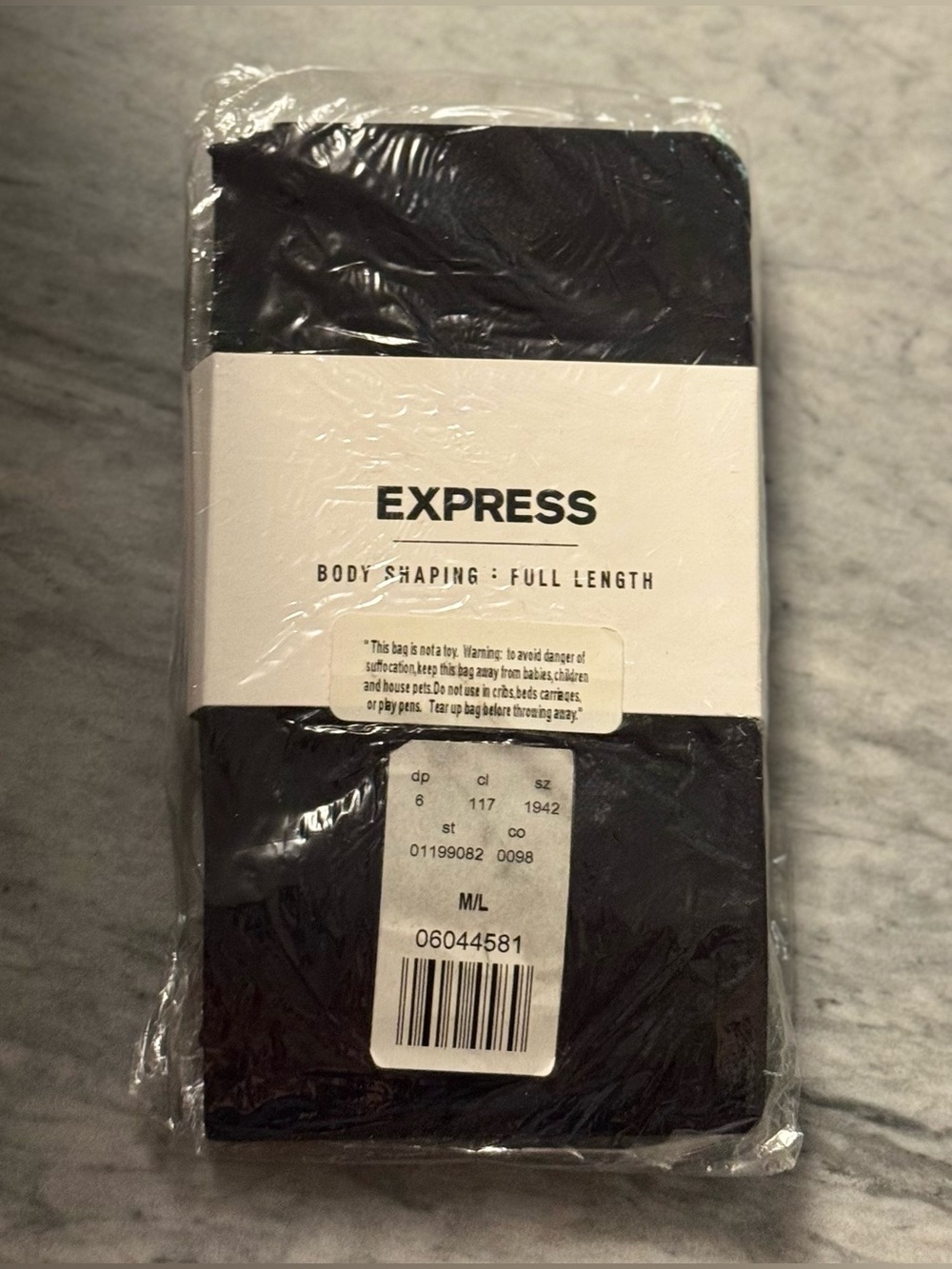 Express Body Shaping Full Length Black Tights Size M/L ~ High-Waisted Contouring